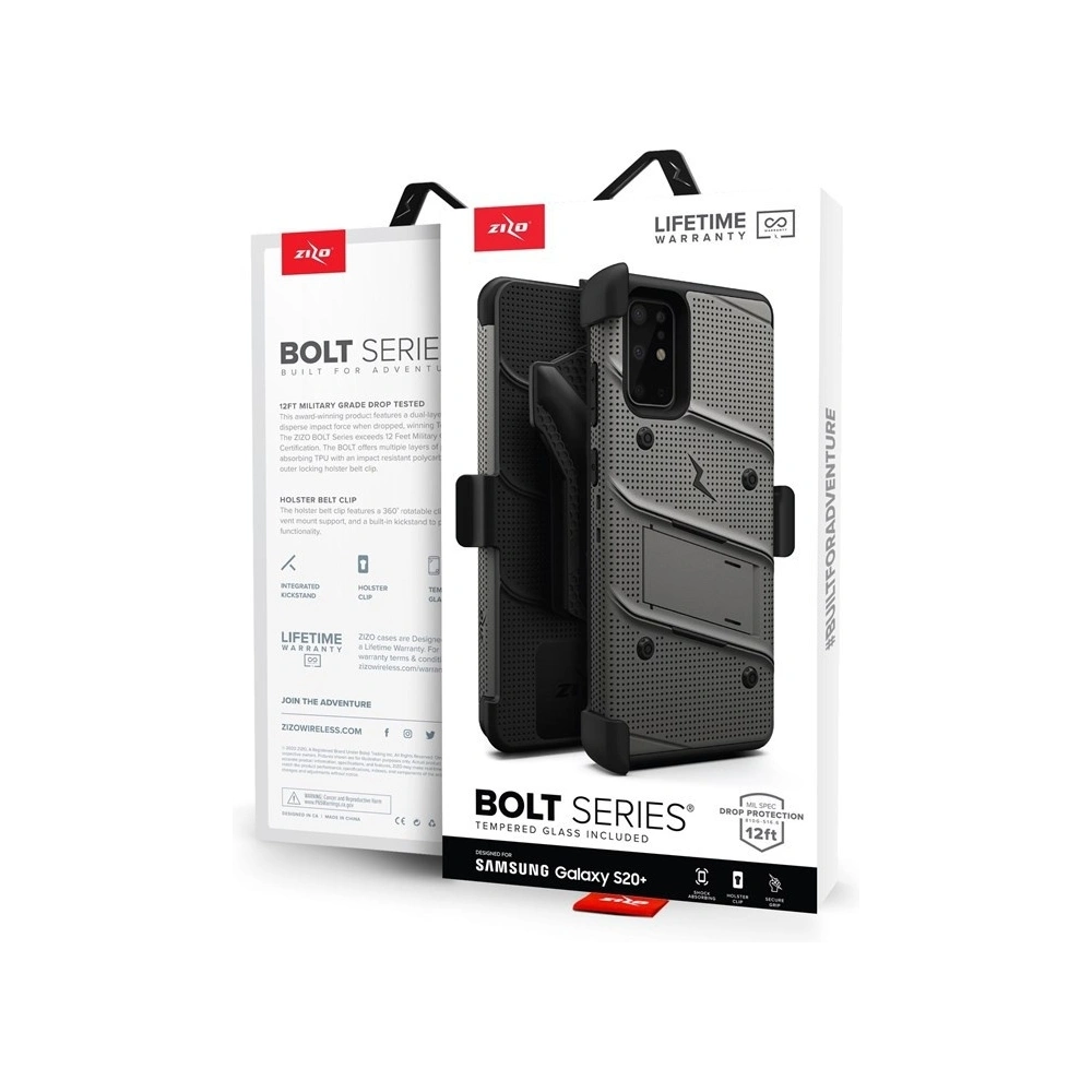 Hurtownia GSM - Pancéřové pouzdro Zizo Bolt Cover Samsung Galaxy S20+ Plus a stojánek & držák na pás (Gun Metal Gray) - ZIZ034GRY - {ean13} - Hurt
