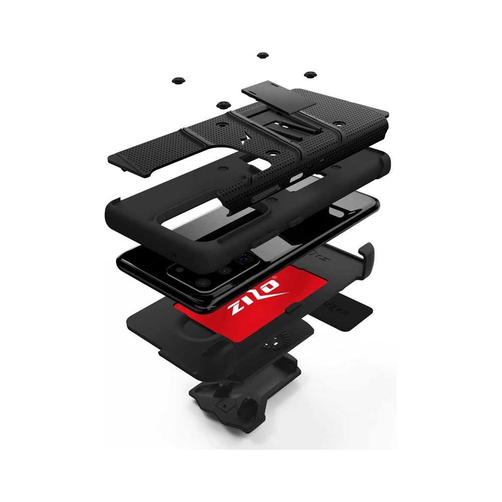 Hurtownia GSM - Pancerne etui Zizo Bolt Cover Samsung Galaxy S20 Ultra oraz podstawka & uchwyt do paska (Black/Black) - ZIZ035BLK - {ean13} - Hurt