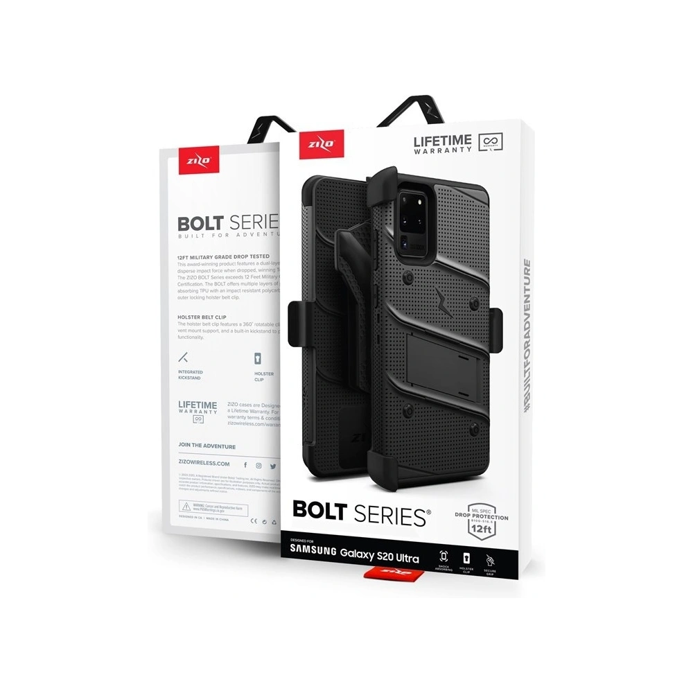 Hurtownia GSM - Pancerne etui Zizo Bolt Cover Samsung Galaxy S20 Ultra oraz podstawka & uchwyt do paska (Black/Black) - ZIZ035BLK - {ean13} - Hurt