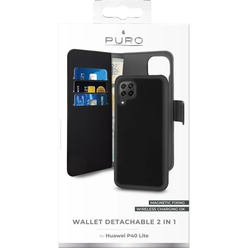 Etui PURO Wallet Detachable 2w1 Huawei P40 Lite (czarny)