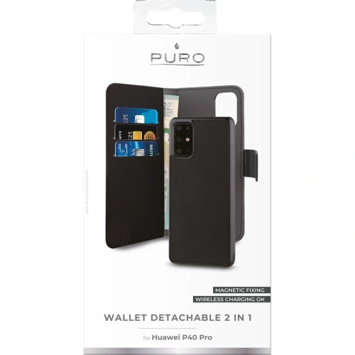Etui PURO Wallet Detachable 2w1 Huawei P40 Pro (czarny)