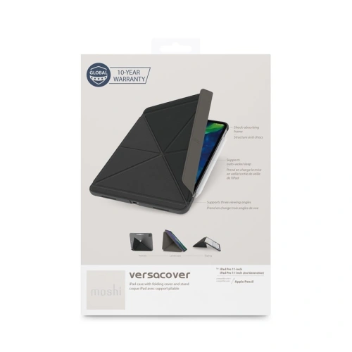 Etui Moshi VersaCover origami Apple iPad Pro 11 2018/2020 (1. i 2. generacji) z ładowaniem Apple Pencil (Charcoal Black)