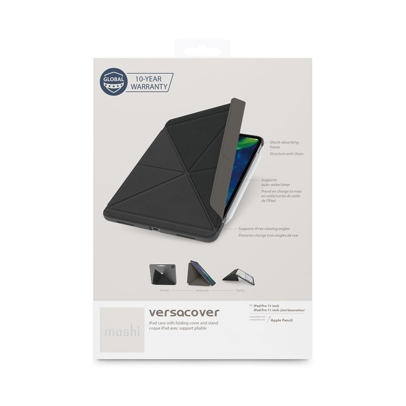 Moshi Distributor - 4713057259272 - MOSH082BLK - Moshi VersaCover - Origami Folding Case & Stand for iPad Pro 11 (2020/2018) with Apple Pencil holder (Charcoal Black) - B2B homescreen
