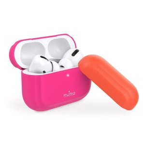 Etui PURO ICON Fluo Case Apple AirPods Pro cu capac suplimentar (Fluo Fuchsia + Fluo Orange Cap)