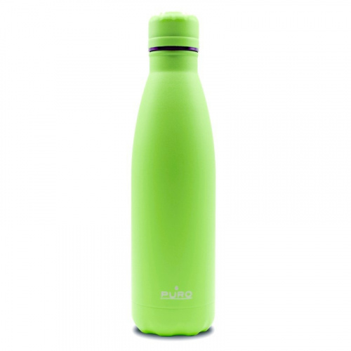 Puro Distributor - 8033830290800 - PUR260GRN - PURO ICON Fluo Thermal Stainless Steel Water Bottle 500ml (Green) (Powder Coating) - B2B homescreen