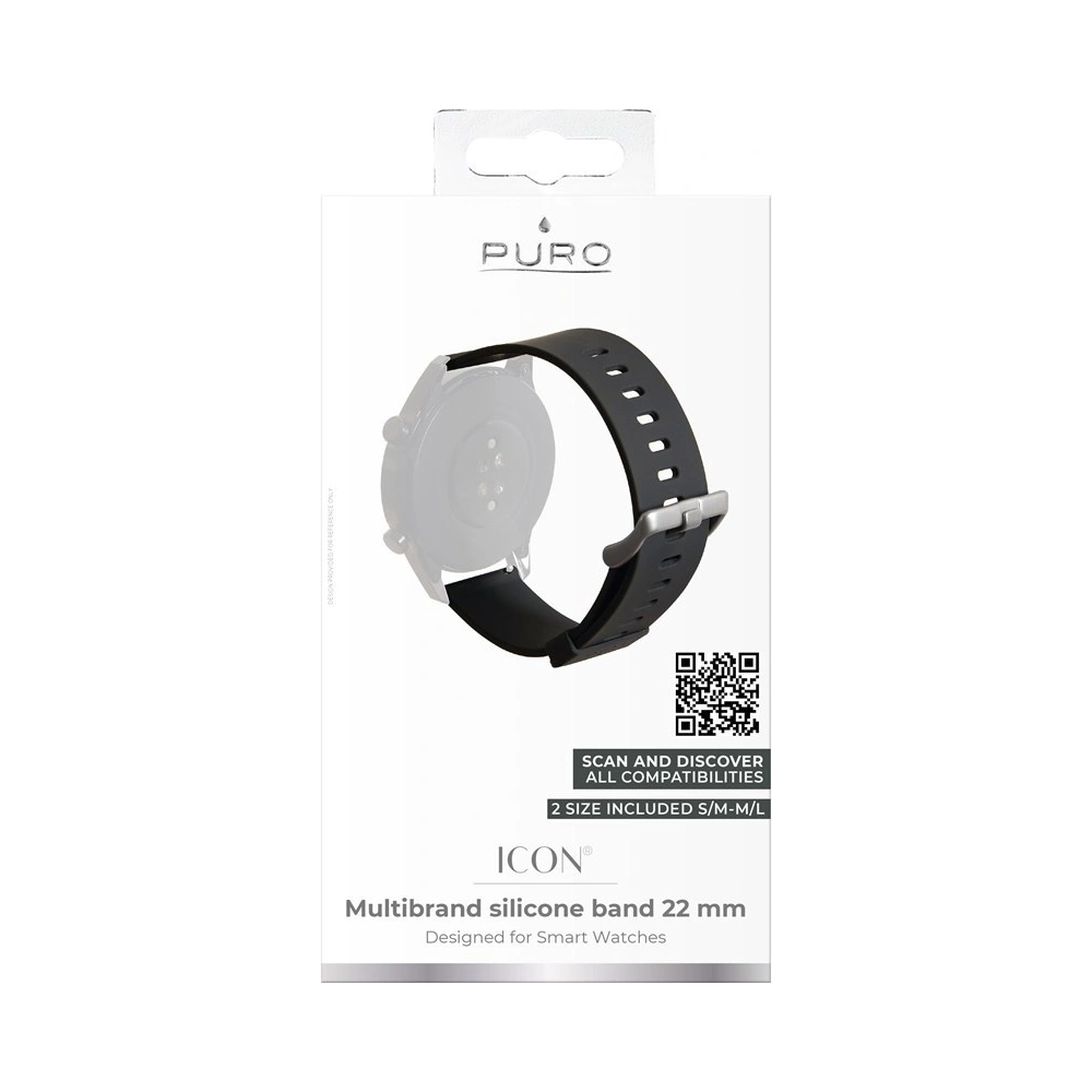 Hurtownia GSM - Univerzální pásek pro smartwatch PURO ICON Multibrand Wristband 22mm (S/M & M/L) (černý) - PUR273BLK - {ean13} - Hurt