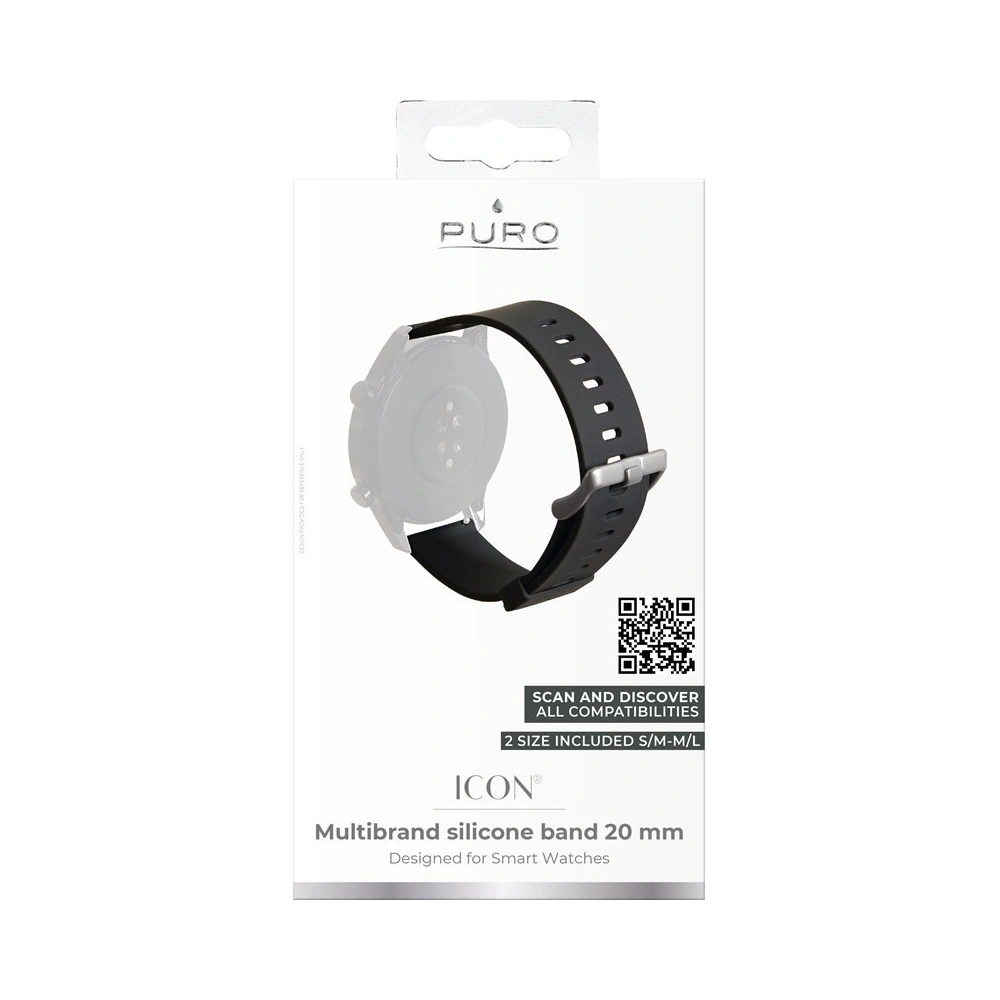 Hurtownia GSM - Univerzální smartwatch pásek PURO ICON Multibrand Wristband 20mm (S/M & M/L) (černý) - PUR275BLK - {ean13} - Hurt