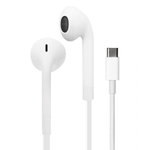 Sluchátka USB-C PURO ICON Stereo Earphones s plochým kabelem, mikrofonem a ovládáním (bílá)