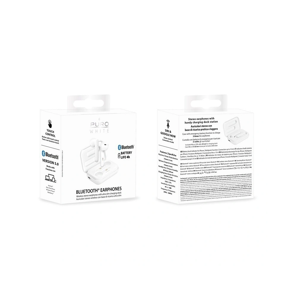 Hurtownia GSM - Bezdrátová sluchátka PURO White TWS 5.0 Bluetooth s nabíjecím pouzdrem (bílá) - PUR301WHT - {ean13} - Hurt