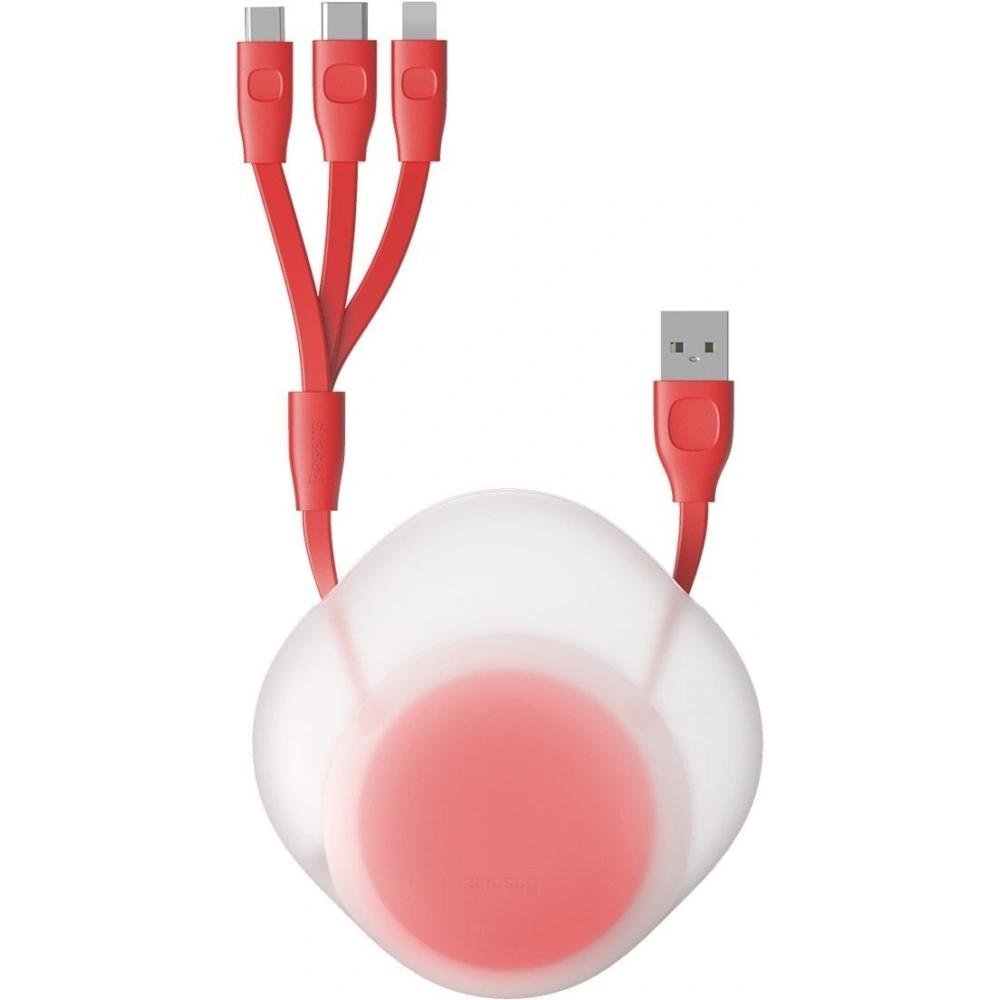 Hurtownia GSM - Zavinutý kabel USB 3w1 Baseus Let's go Little Reunion, Lightning / USB-C / micro USB, 3A, 0,85m (červený) - BSU1586RED - {ean13} - Hurt