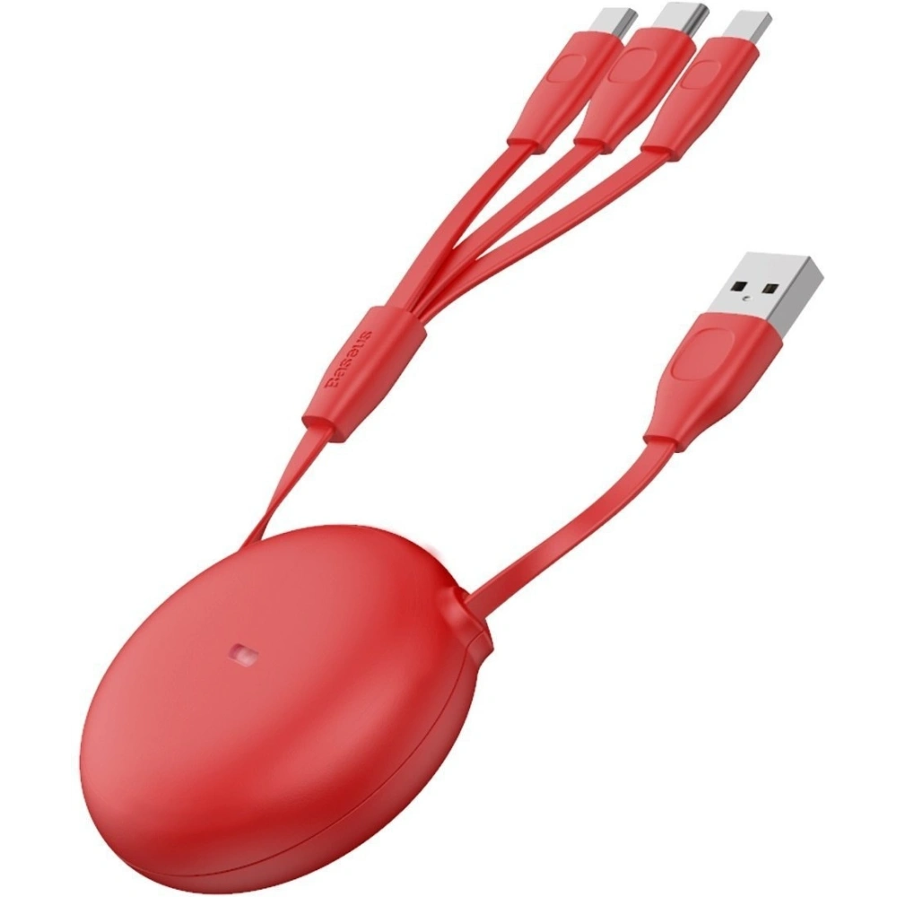 Hurtownia GSM - Zavinutý kabel USB 3w1 Baseus Let's go Little Reunion, Lightning / USB-C / micro USB, 3A, 0,85m (červený) - BSU1586RED - {ean13} - Hurt
