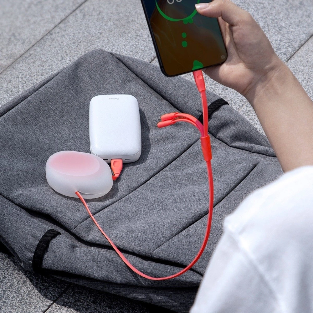 Hurtownia GSM - Zavinutý kabel USB 3w1 Baseus Let's go Little Reunion, Lightning / USB-C / micro USB, 3A, 0,85m (červený) - BSU1586RED - {ean13} - Hurt