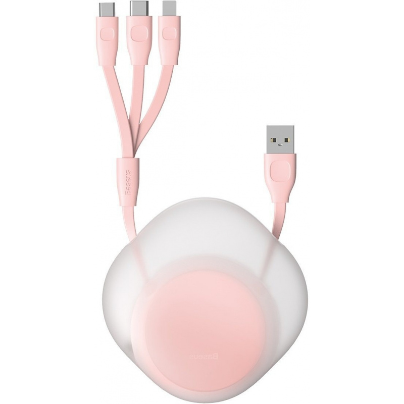 Baseus Distributor - 6953156223127 - BSU1587WHTPNK - Baseus Let's go Little Reunion One-Way Stretchable Data Cable USB For Lightning / USB-C / micro USB 3A 0.85m (white+pink) - B2B homescreen