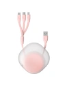Skládací USB kabel 3w1 Baseus Let's go Little Reunion, Lightning / USB-C / micro USB, 3A, 0,85m (bílá-růžová)