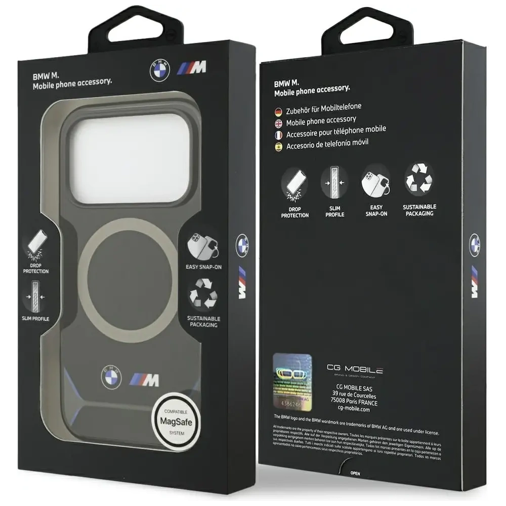 Etui BMW M IML Metal Buttons & Logo MagSafe do Apple iPhone 17 Pro czarno-niebieski