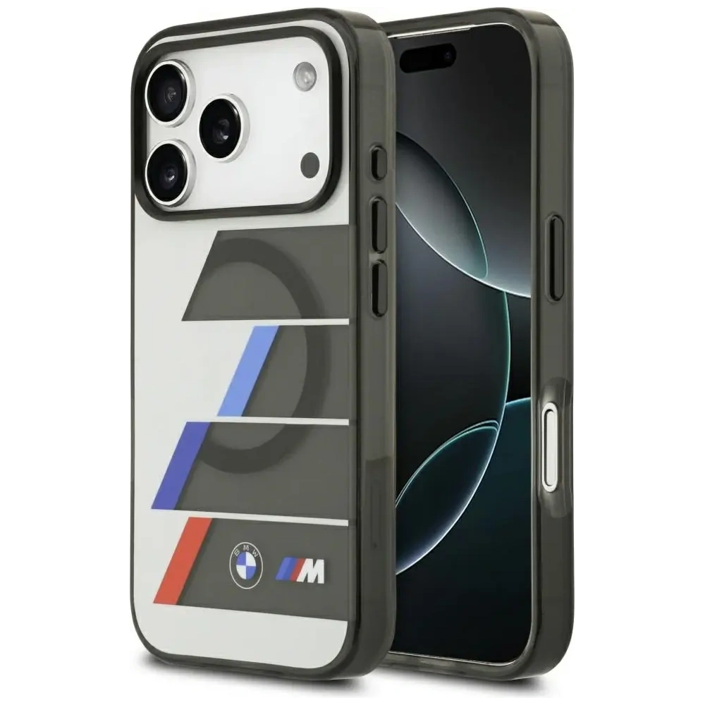 Etui BMW M IML Metal Buttons Tricolor Lines MagSafe do Apple iPhone 17 Pro antracyt