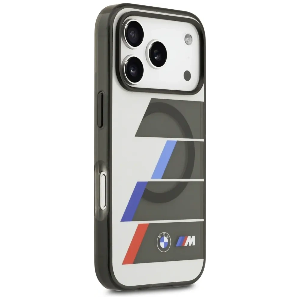 Etui BMW M IML Metal Buttons Tricolor Lines MagSafe do Apple iPhone 17 Pro antracyt