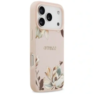 Etui Guess Grained Flowers Classic Logo MagSafe do Apple iPhone 17 Pro różowy