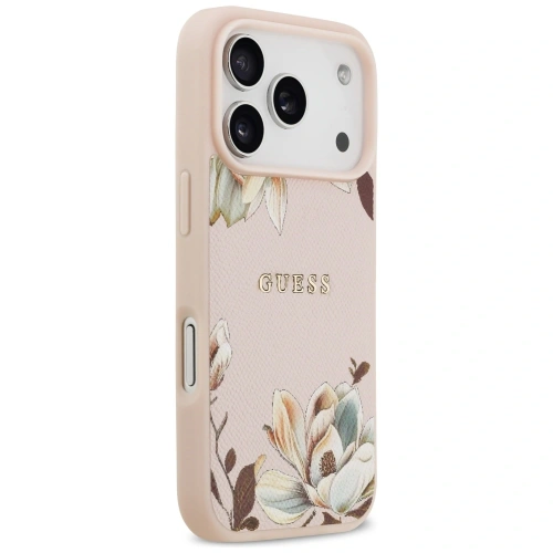 Etui Guess Grained Flowers Classic Logo MagSafe do Apple iPhone 17 Pro różowy