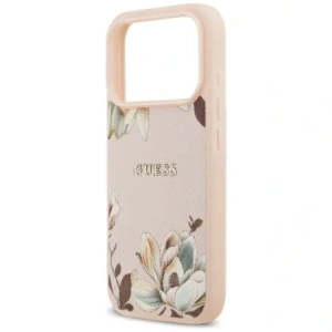 Etui Guess Grained Flowers Classic Logo MagSafe do Apple iPhone 17 Pro różowy