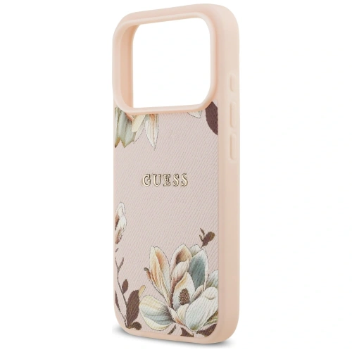 Etui Guess Grained Flowers Classic Logo MagSafe do Apple iPhone 17 Pro różowy