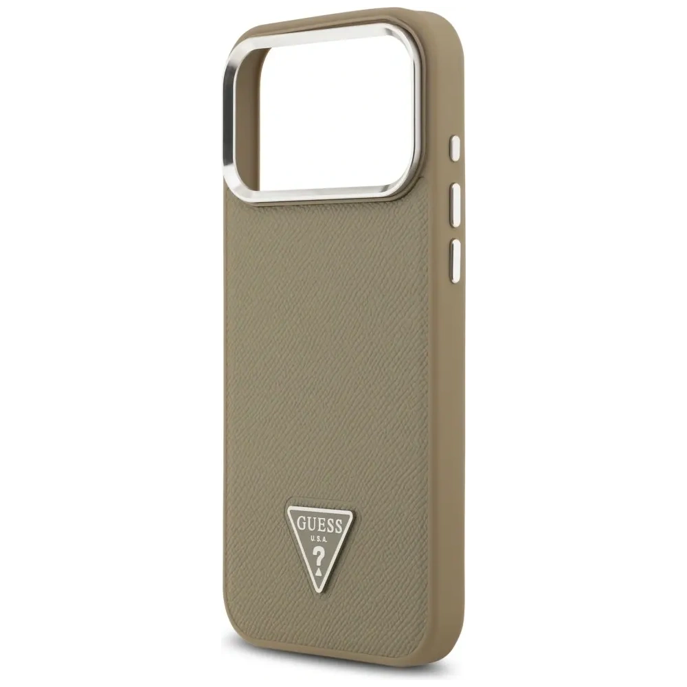 Etui Guess Grained Triangle Logo MagSafe do Apple iPhone 17 Pro brązowy