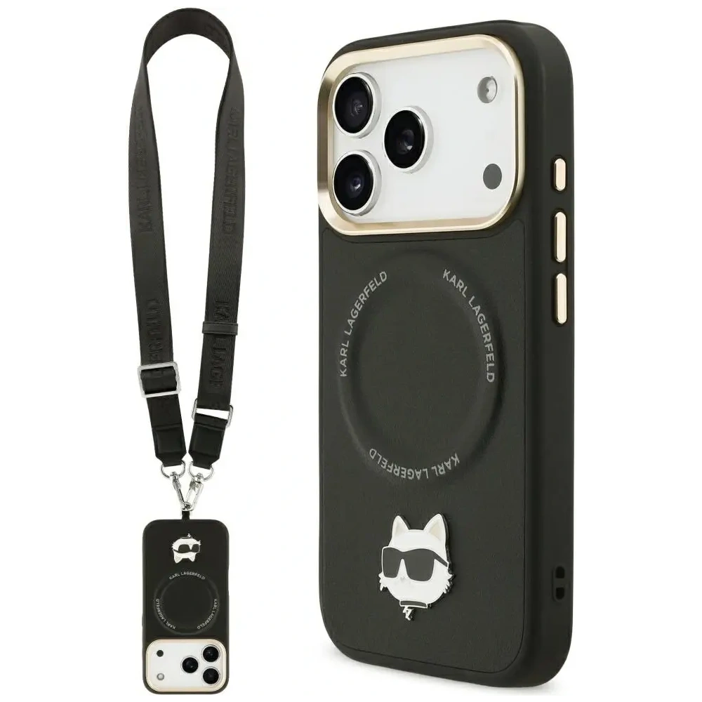 Etui Karl Lagerfeld Big Strap Choupette Metal Logo MagSafe do Apple iPhone 17 Pro czarny