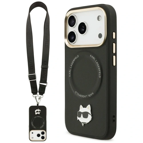 Etui Karl Lagerfeld Big Strap Choupette Metal Logo MagSafe do Apple iPhone 17 Pro Max czarny