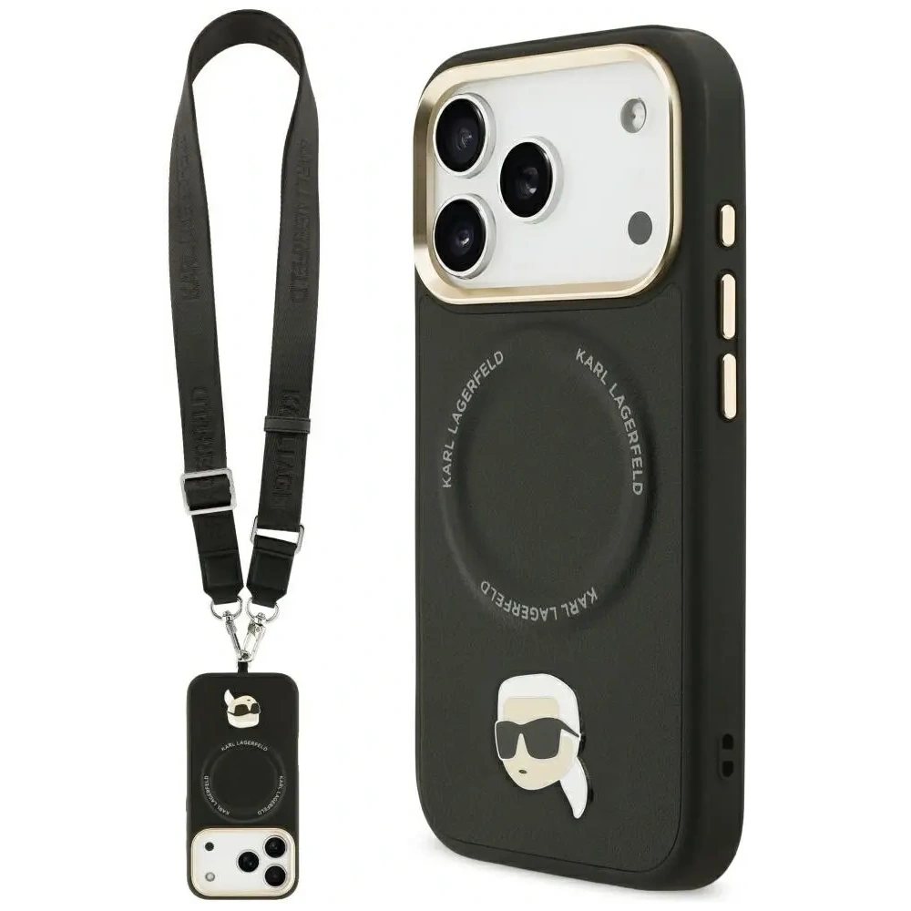Etui Karl Lagerfeld Big Strap Karl Metal Logo MagSafe do Apple iPhone 17 Pro Max czarny