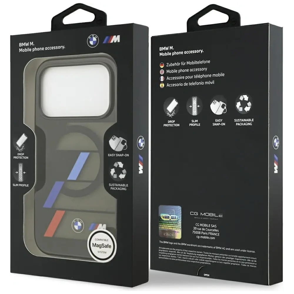 Etui BMW M IML Metal Buttons Tricolor Lines MagSafe do Apple iPhone 17 Pro czarny