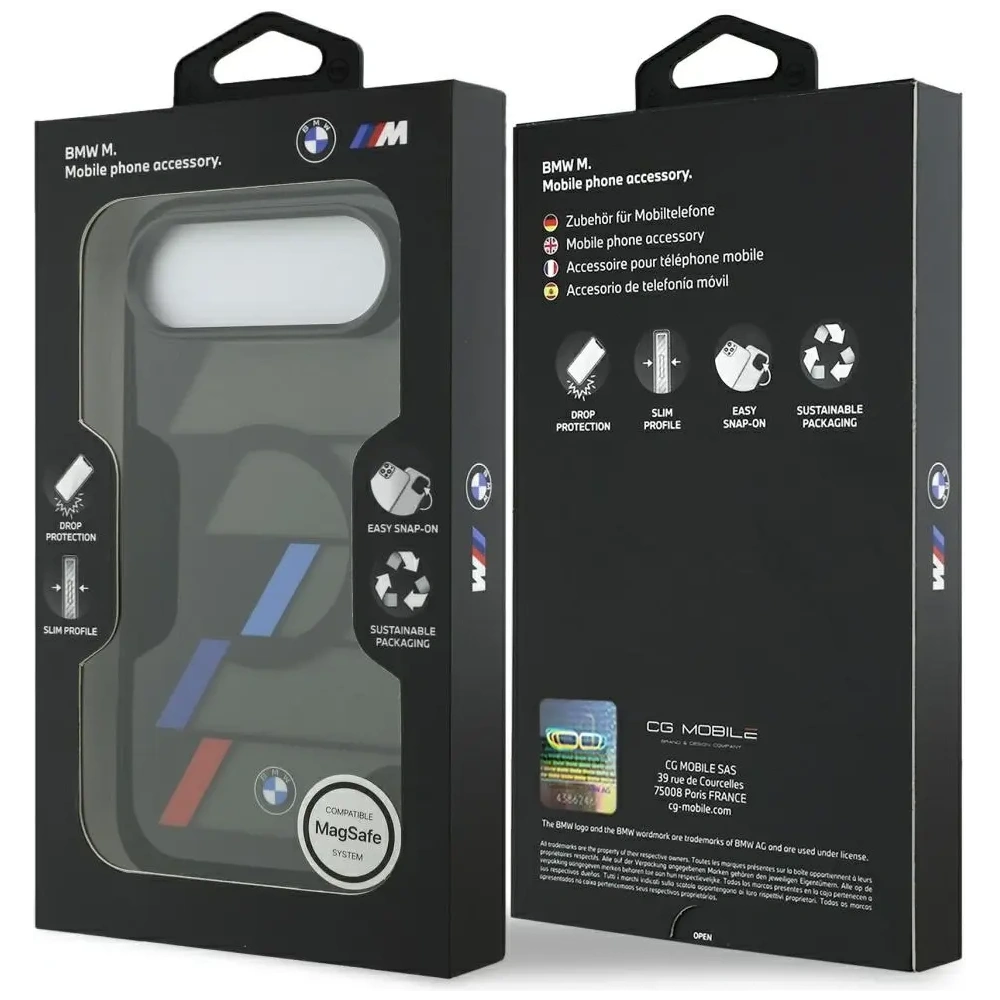 Etui BMW M IML Metal Buttons Tricolor Lines MagSafe do Apple iPhone Air czarny