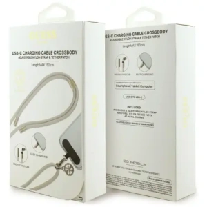 Kabel Guess CBDY 4G Charm USB-C / USB-C 150cm beżowy