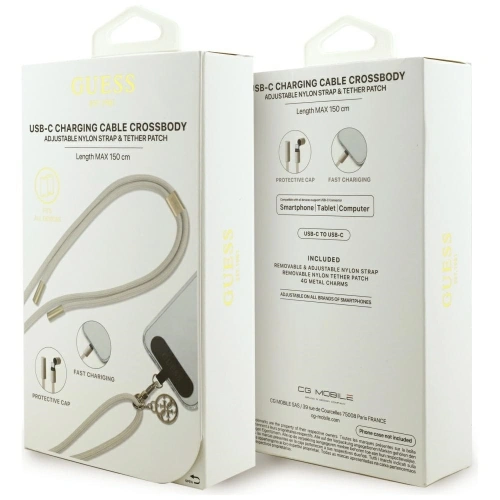 Kabel Guess CBDY 4G Charm USB-C / USB-C 150cm beżowy