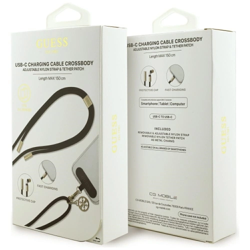 Kabel Guess CBDY 4G Charm USB-C / USB-C 150cm czarny
