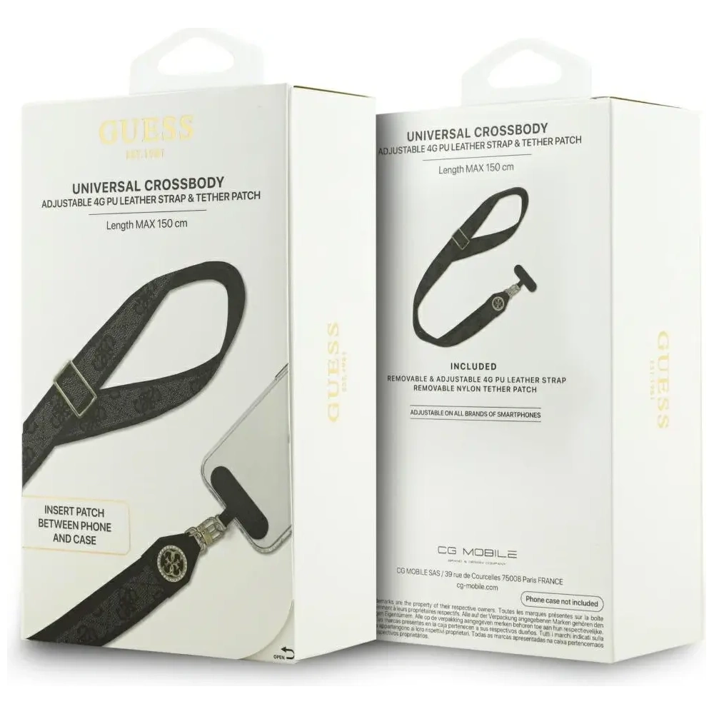 Uniwersalna smycz Guess Universal CBDY 4G Tether Patch Strass Metal Logo czarny