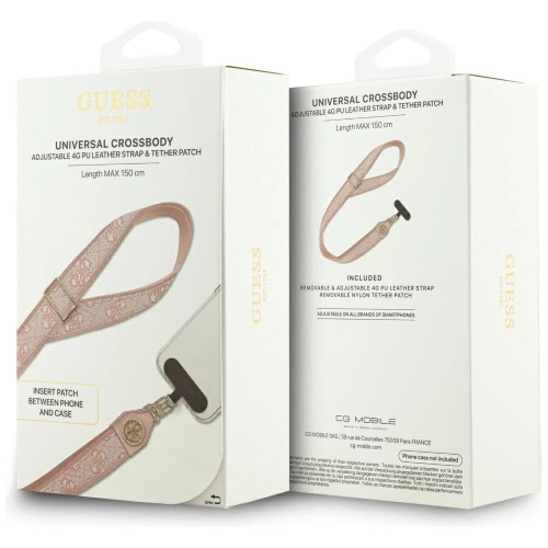 Uniwersalna smycz Guess Universal CBDY 4G Tether Patch Strass Metal Logo różowy