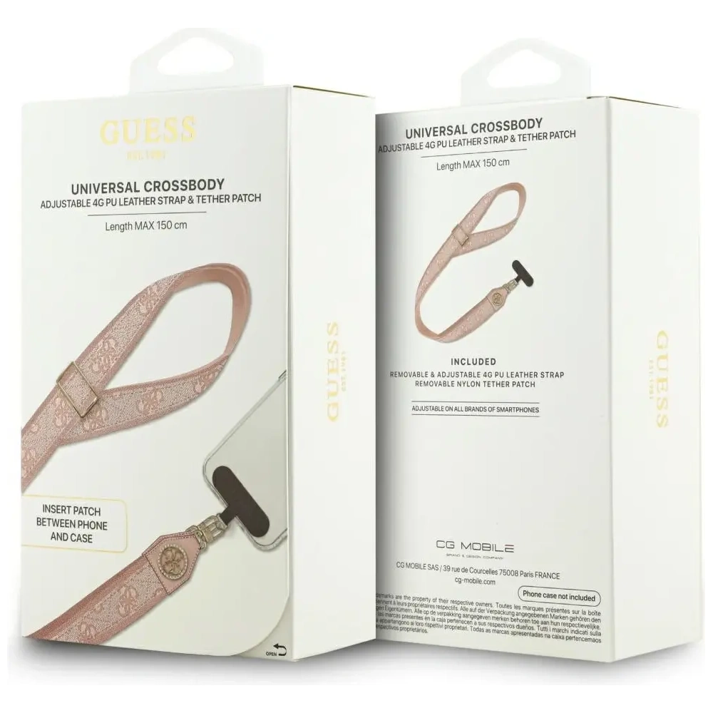 Uniwersalna smycz Guess Universal CBDY 4G Tether Patch Strass Metal Logo różowy