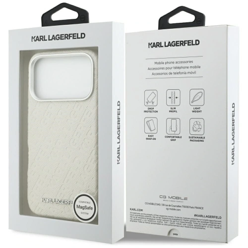 Etui Karl Lagerfeld FW Stamped Karl MagSafe do Apple iPhone 17 Pro beżowy