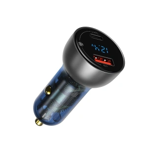 Hurtownia GSM - Autonabíječka Baseus Particular Digital Display s displejem, USB + USB-C, QC3.0+PD, 5A, 65W (stříbrná) - BSU1596SLV - {ean13} - Hurt