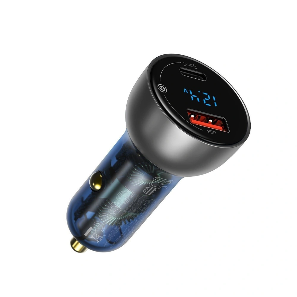 Hurtownia GSM - Autonabíječka Baseus Particular Digital Display s displejem, USB + USB-C, QC3.0+PD, 5A, 65W (stříbrná) - BSU1596SLV - {ean13} - Hurt