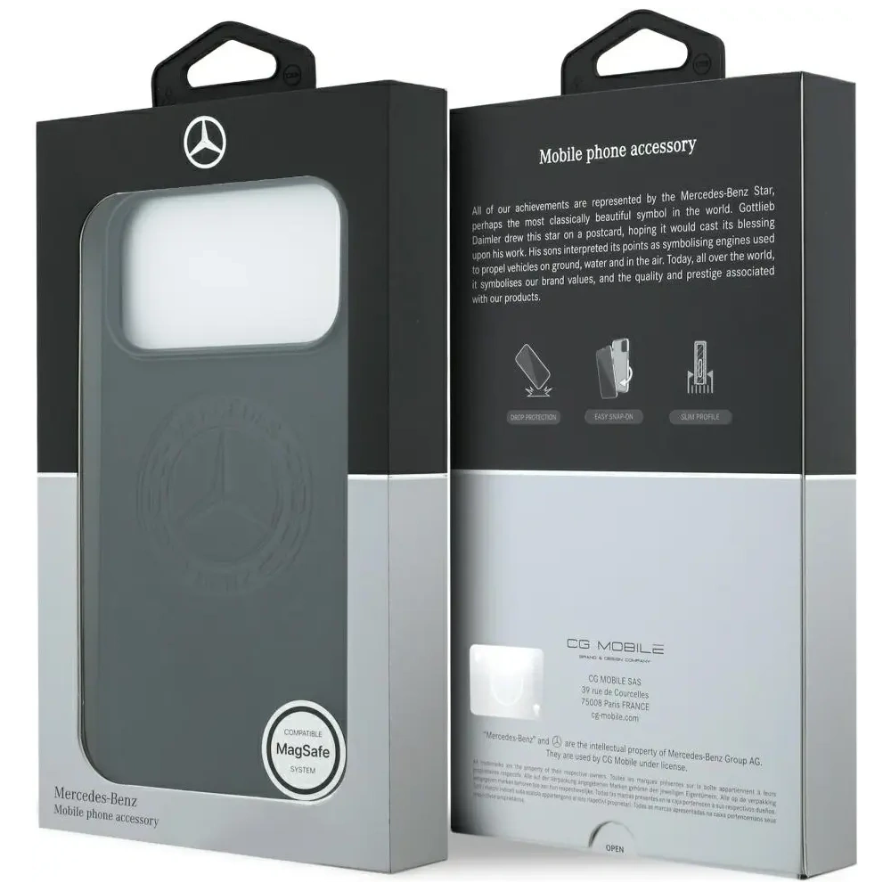 Etui Mercedes Leather Vintage Logo MagSafe do Apple iPhone 17 Pro Max czarny