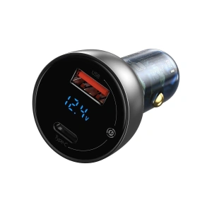 Hurtownia GSM - Ładowarka samochodowa Baseus Particular Digital Display z wyświetlaczem, USB + USB-C, QC3.0+PD, 5A, 65W (srebrna) - BSU1596SLV - {ean13} - Hurt