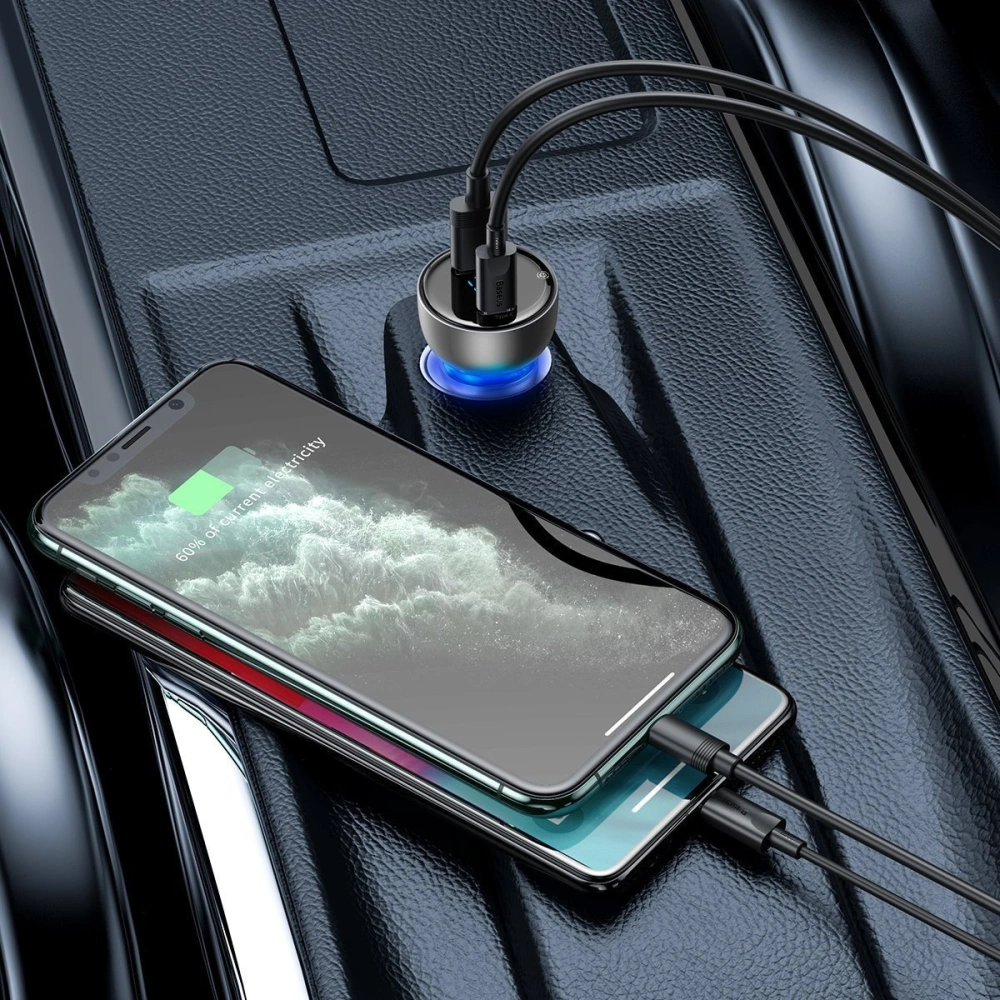 Hurtownia GSM - Autonabíječka Baseus Particular Digital Display s displejem, USB + USB-C, QC3.0+PD, 5A, 65W (stříbrná) - BSU1596SLV - {ean13} - Hurt