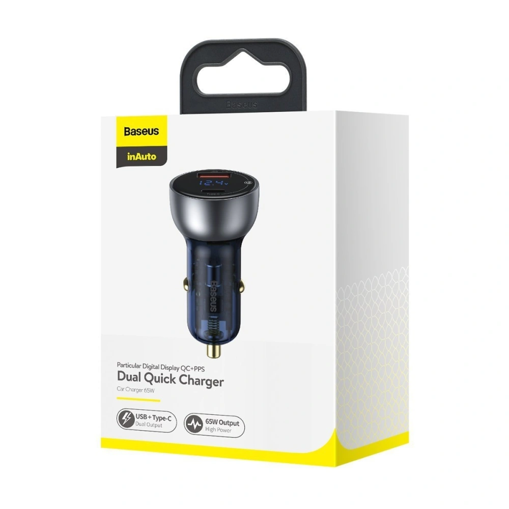 Hurtownia GSM - Autonabíječka Baseus Particular Digital Display s displejem, USB + USB-C, QC3.0+PD, 5A, 65W (stříbrná) - BSU1596SLV - {ean13} - Hurt