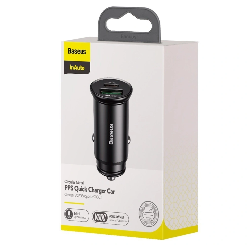 Hurtownia GSM - Auto nabíječka Baseus Circular Metal, QC 4.0 + PD 3.0, VOOC, SCP, AFC, MTK PE, 30W (černá) - BSU1598BLK - {ean13} - Hurt