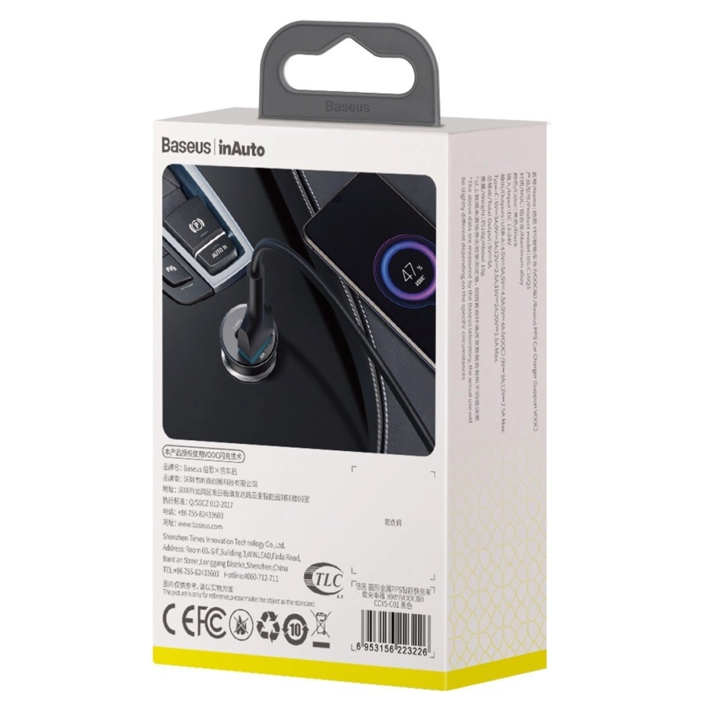 Hurtownia GSM - Auto nabíječka Baseus Circular Metal, QC 4.0 + PD 3.0, VOOC, SCP, AFC, MTK PE, 30W (černá) - BSU1598BLK - {ean13} - Hurt