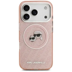 Etui Karl Lagerfeld IML Glitter Karl & Choupette Heads Logo MagSafe do Apple iPhone 17 Pro różowy