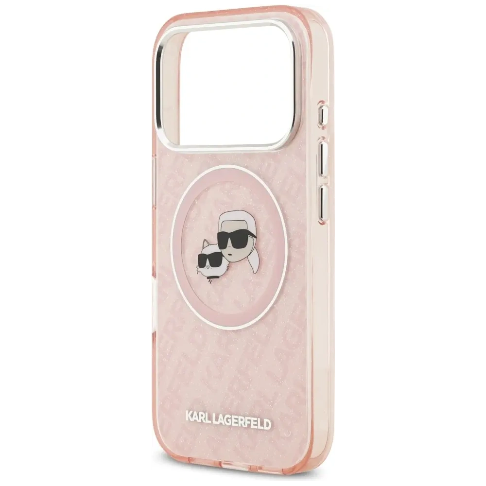 Etui Karl Lagerfeld IML Glitter Karl & Choupette Heads Logo MagSafe do Apple iPhone 17 Pro różowy