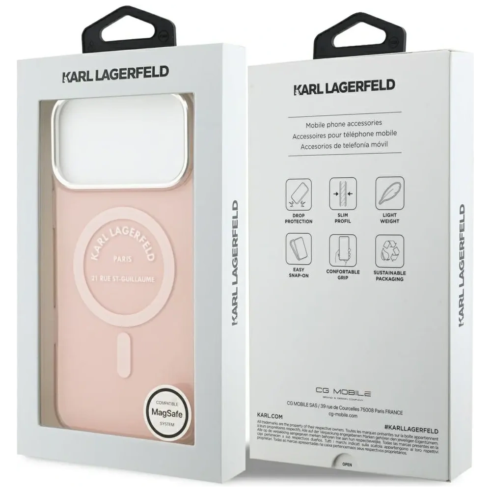 Etui Karl Lagerfeld IML Karl RSG Logo MagSafe do Apple iPhone 17 Pro Max różowy