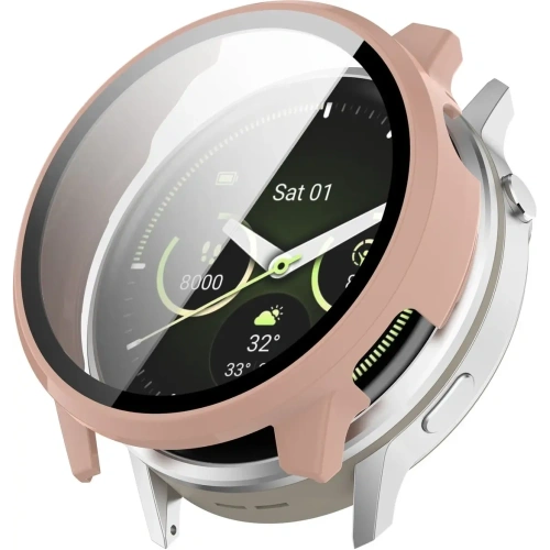 Etui ze szkłem do zegarka Bizon Case+Glass Watch do Garmin Venu 4 45mm różowe